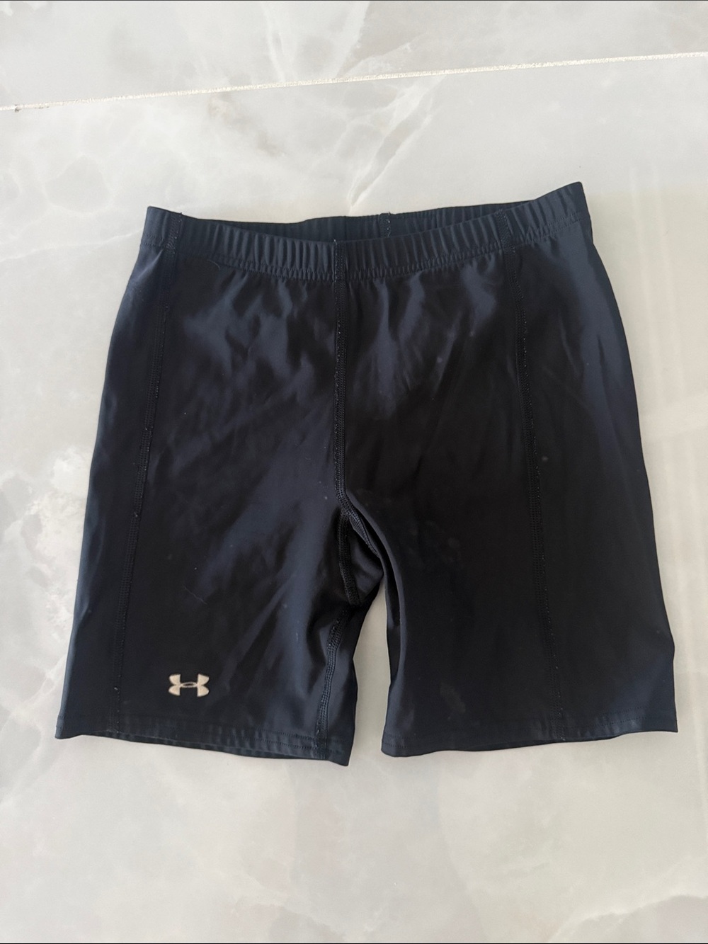 Under Armour Black Athletic Compression Shorts with Silver Logo